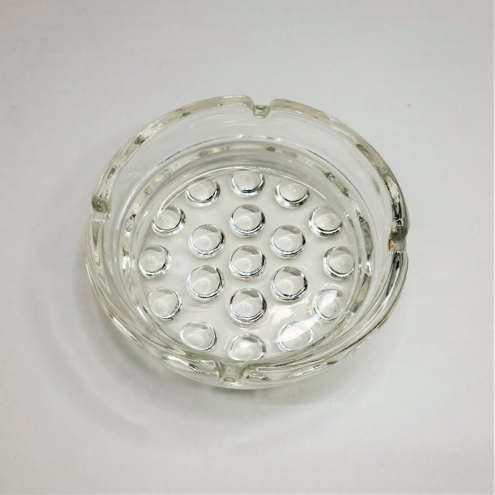Clear Glass Ashtray with raised dots on bottom